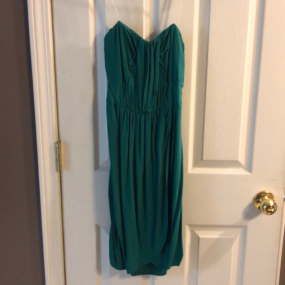 Faux wrap tulip hem emerald dress